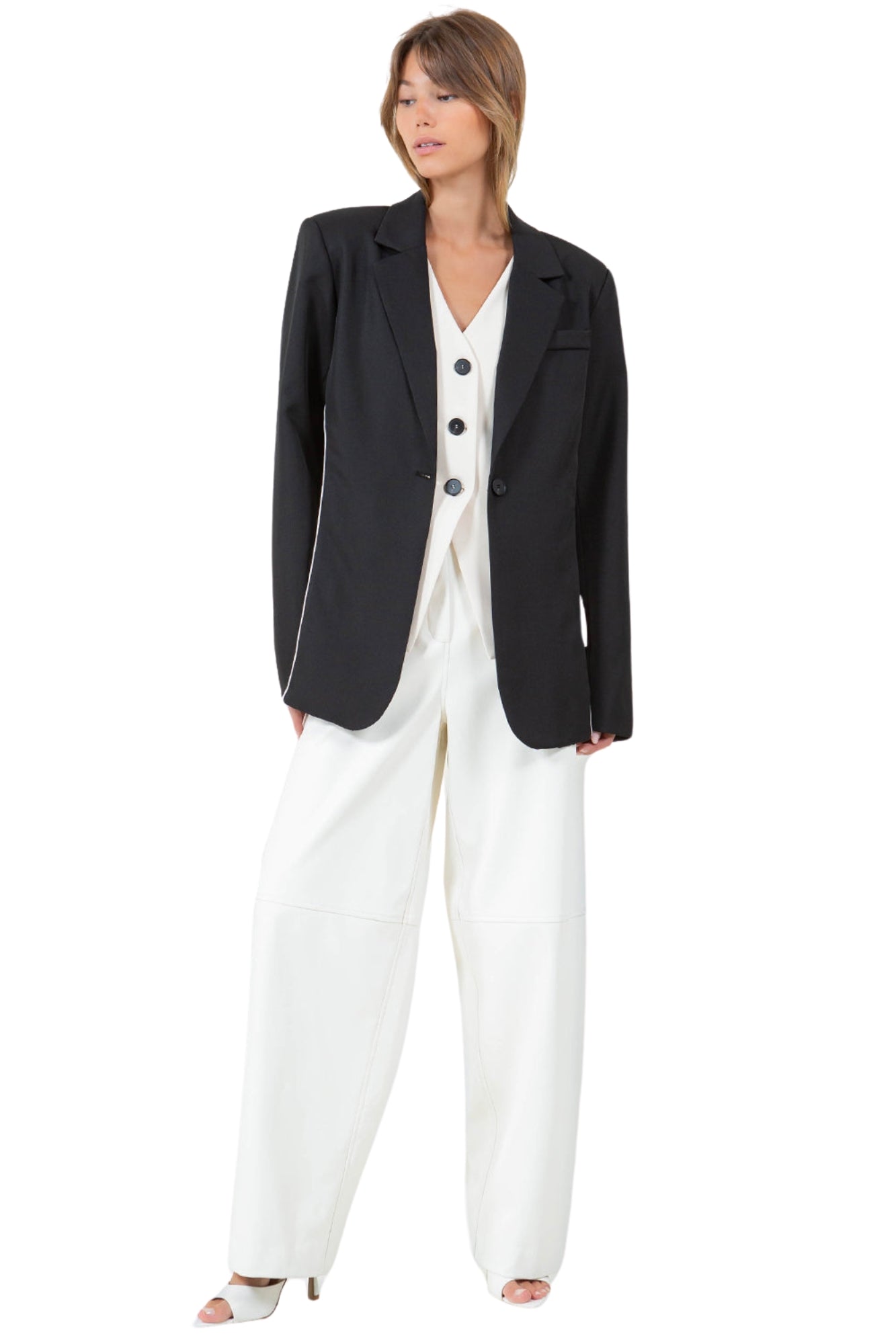COMBINED CONTRASTED VEST & BLAZER - BLACK / IVORY