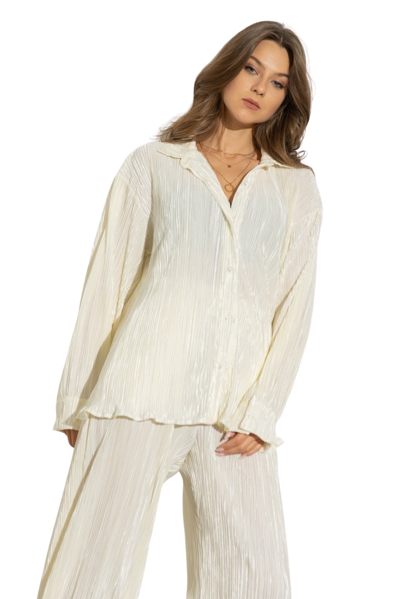 PLEATED BLOUSE & PANTS SET