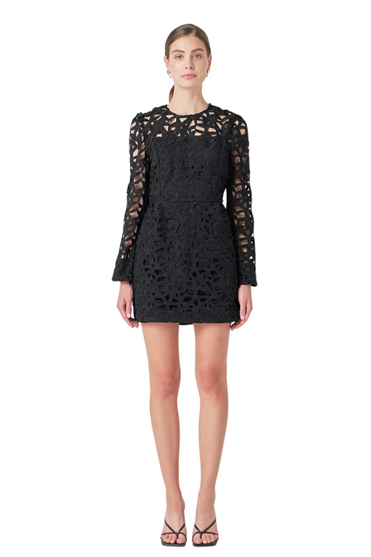 EYELET STRUCTURED MINI DRESS