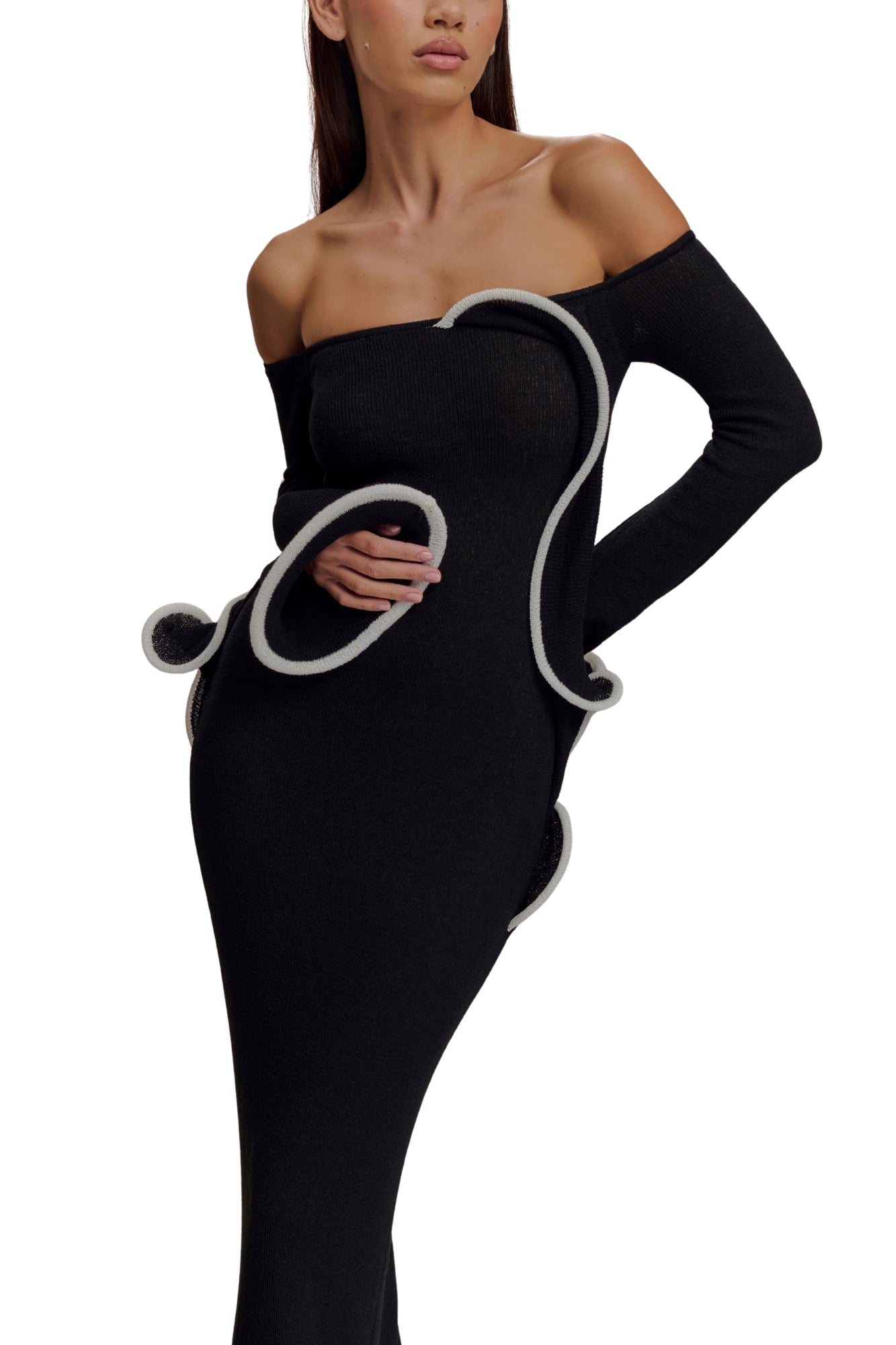 OFF SHOULDER KNIT MAXI DRESS