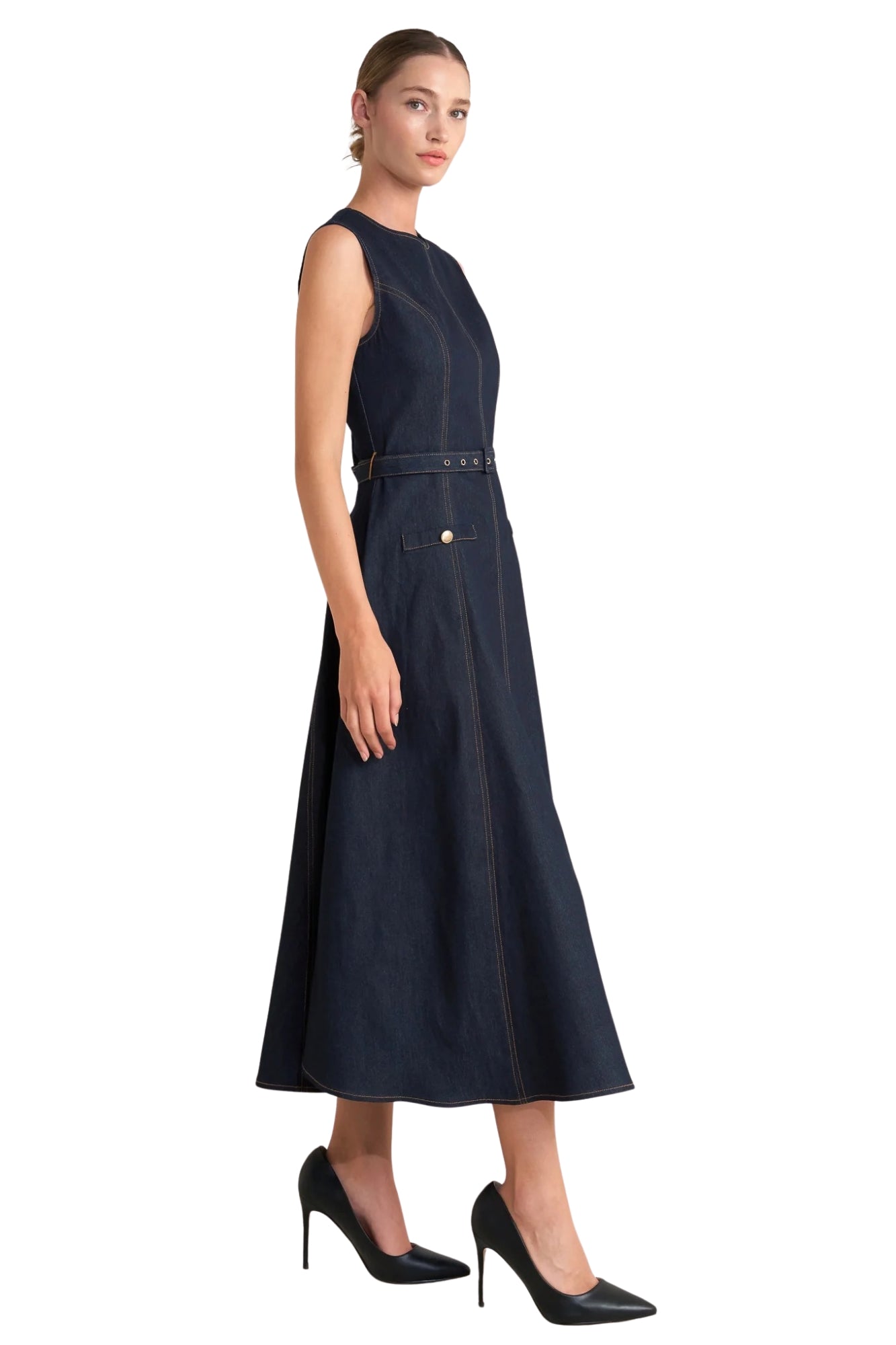 MODERN DARK DENIM MIDI DRESS