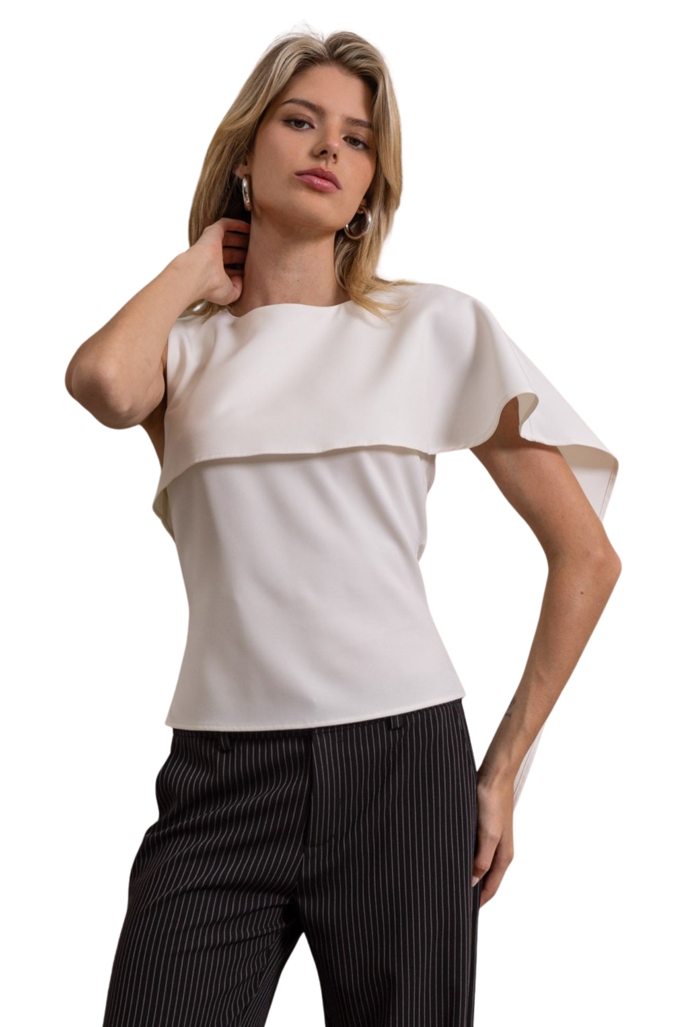 WOVEN ASYMMETRICAL DRAPED TOP