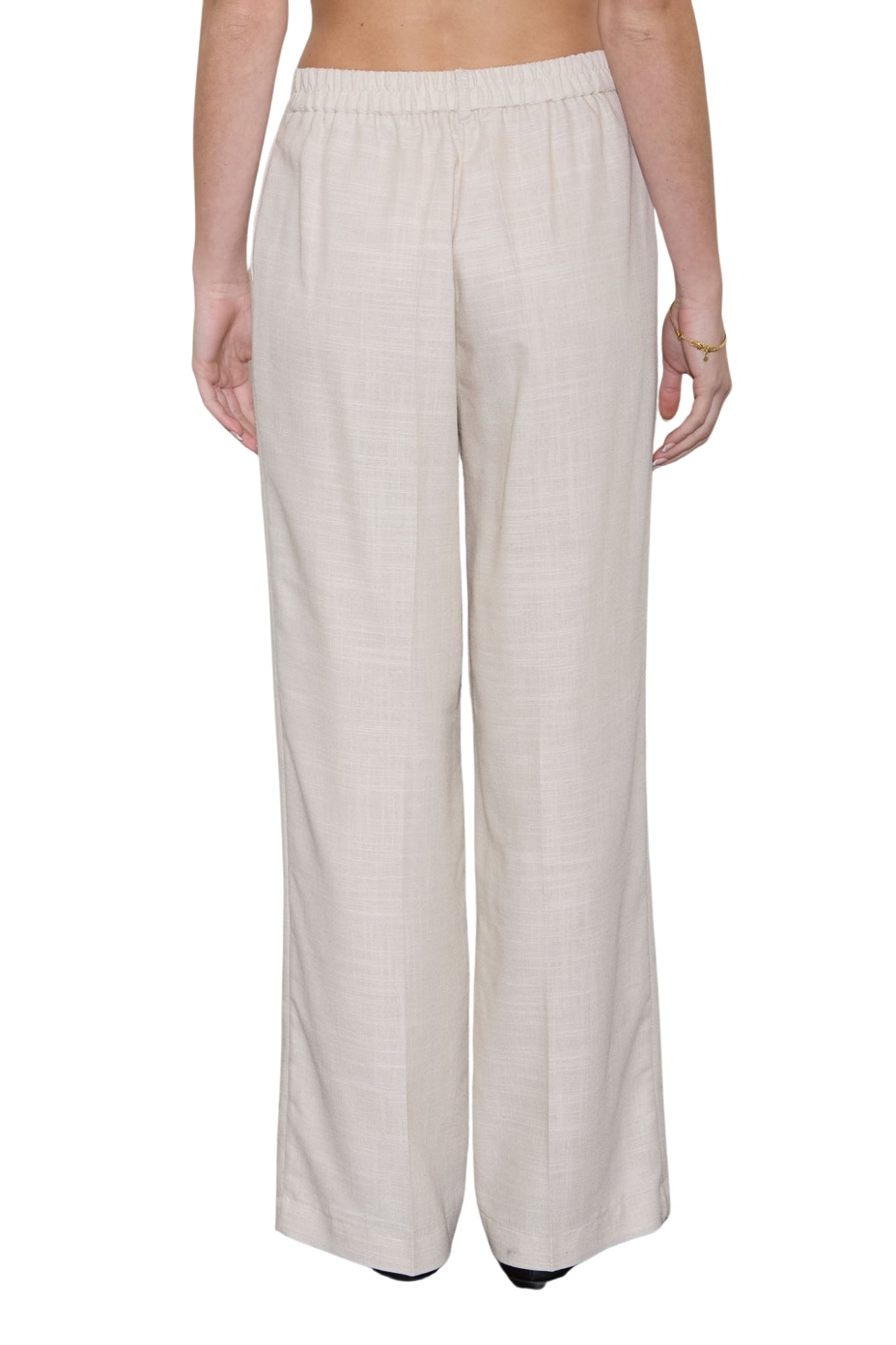V-NECK VEST & STRAIGHT LEG PANTS LINEN SET - LIGHT KHAKI