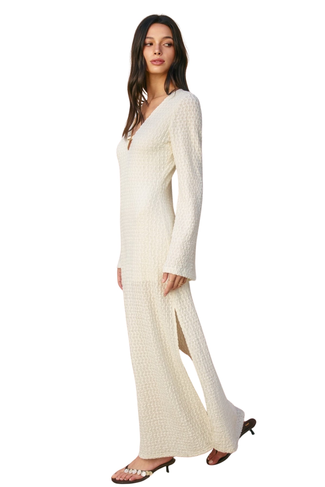 MARBLE SHORE GOLD TRIM MAXI DRESS