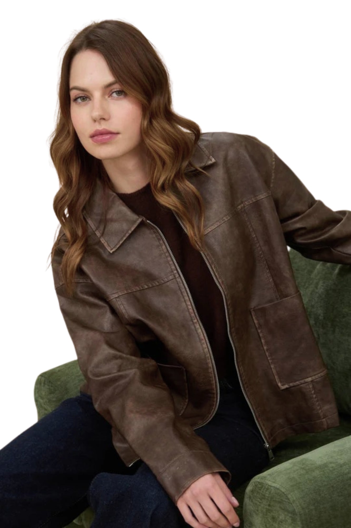 WASHED FAUX LEATHER OVERSIZE JACKET