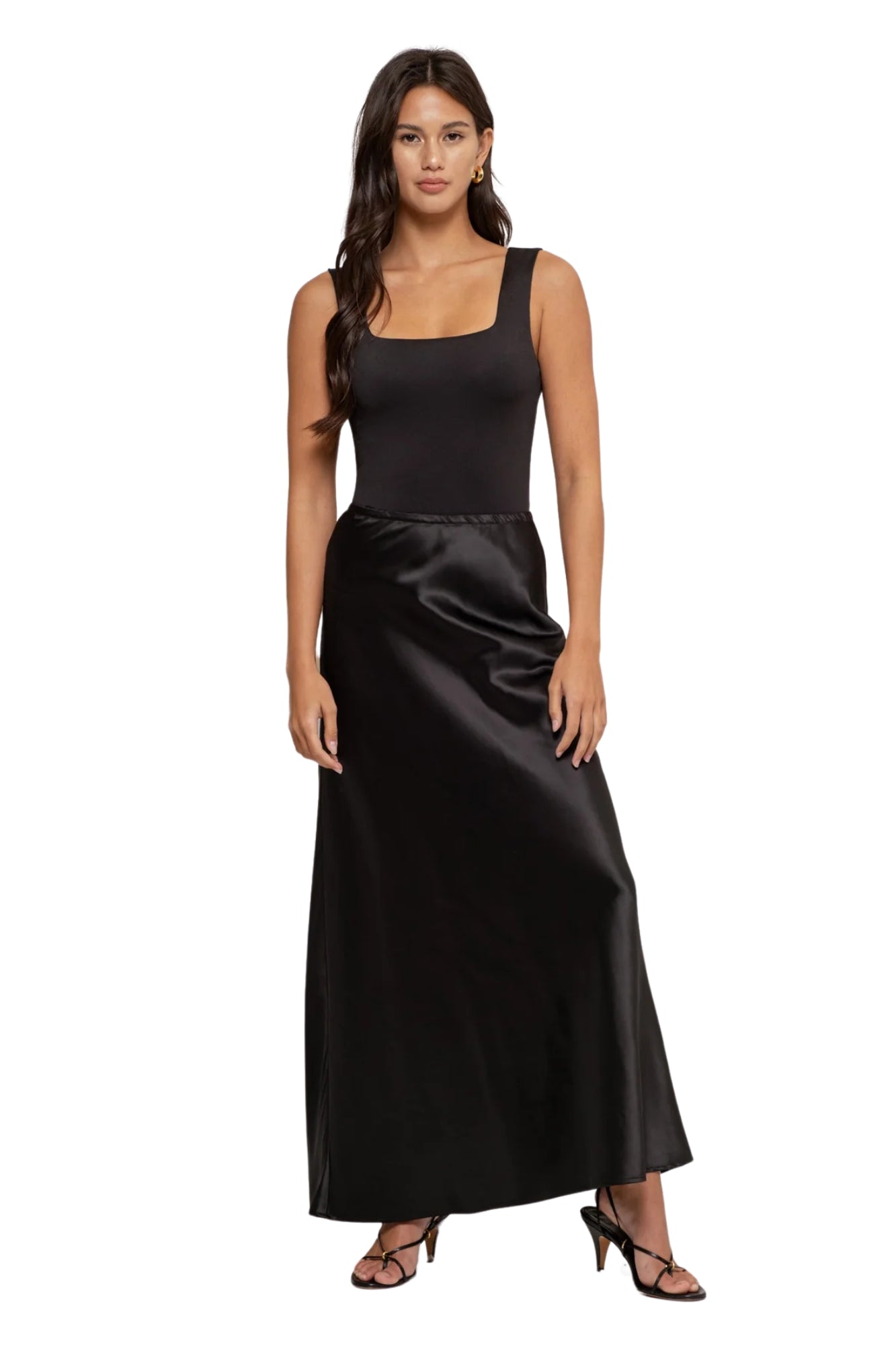 REVERSIBLE SQUARE NECK KNIT TANK BODYSUIT - BLACK