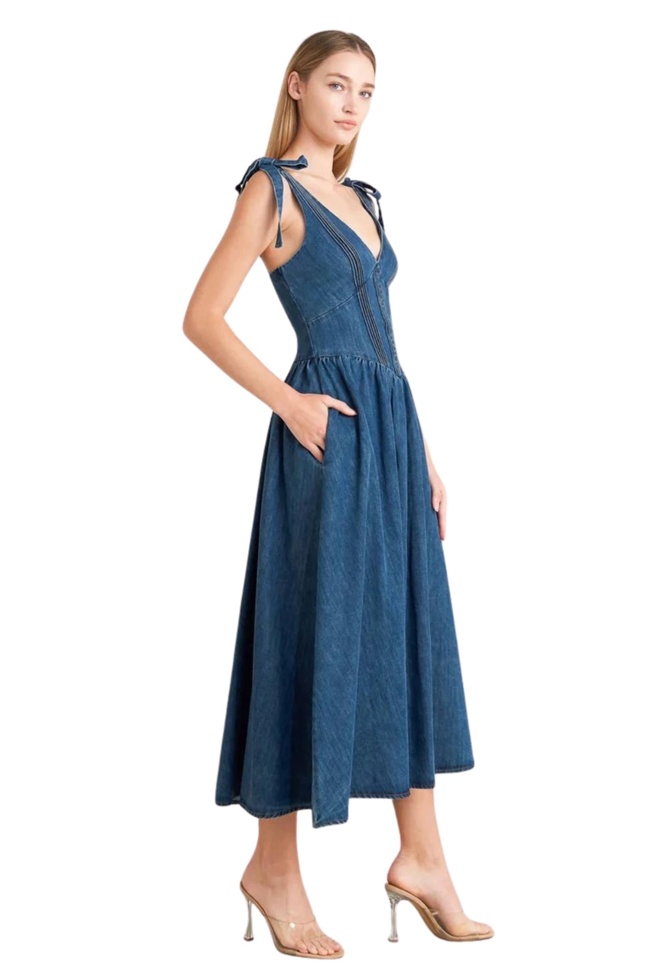 BALLET DENIM MIDI DRESS