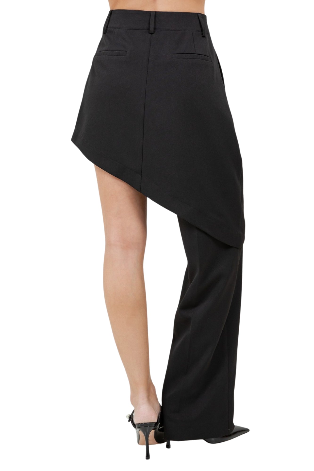 SINGLE LEG FAUX SKIRT OVERLAYER TROUSER PANTS