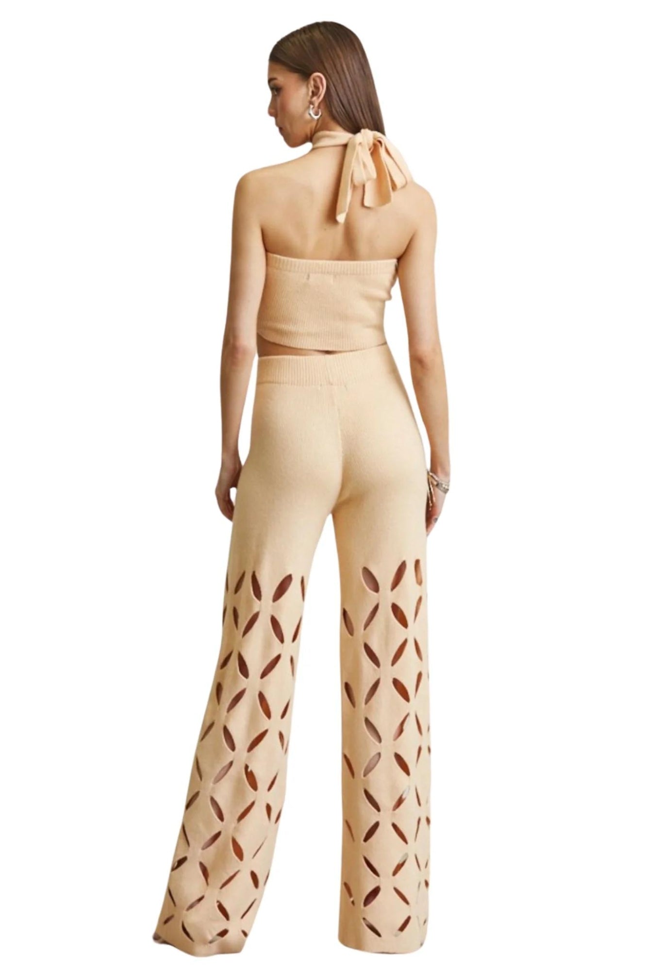 KNIT PANTS SETS - PEACH