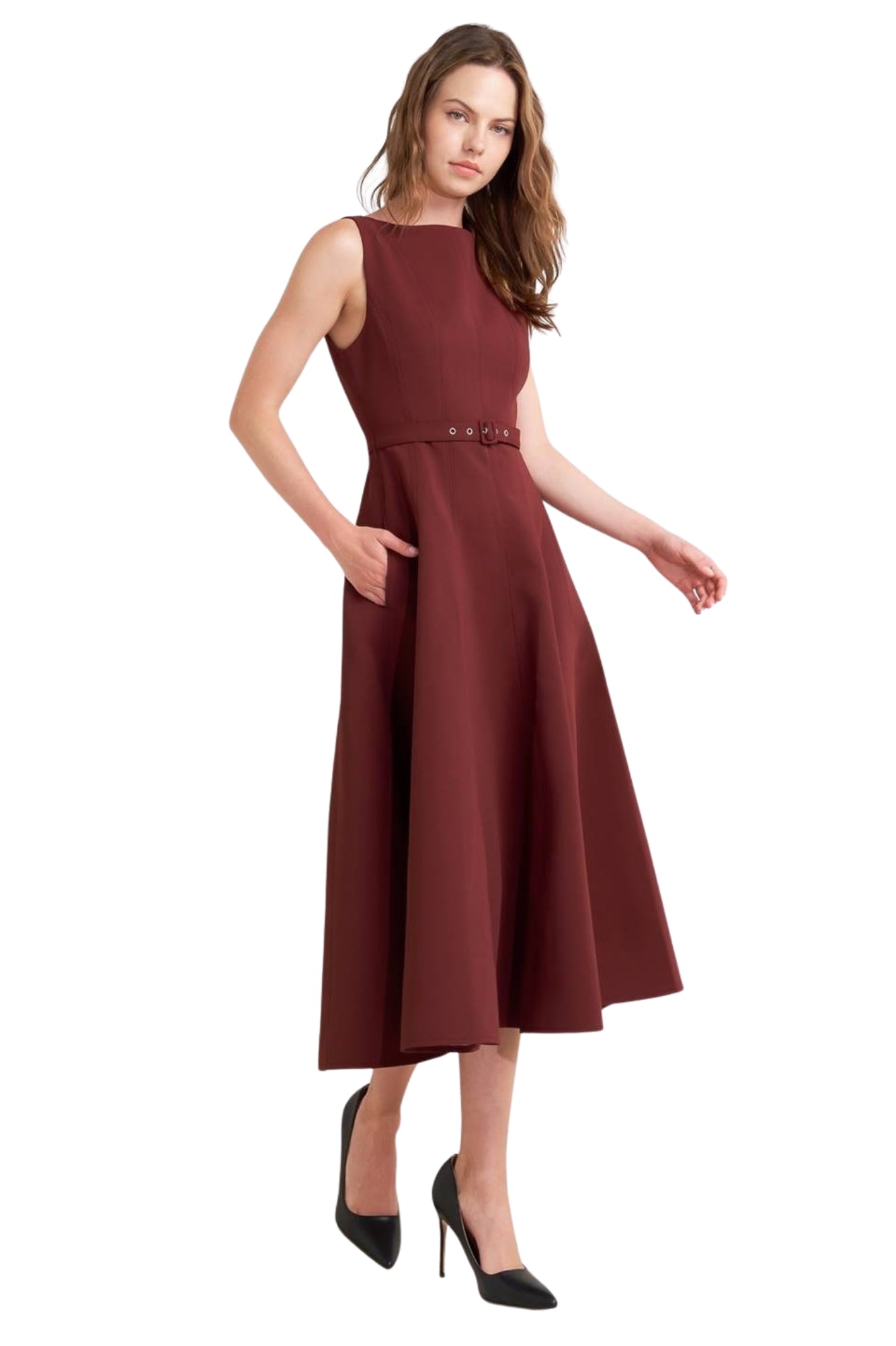 SOLID WOVEN MIDI DRESS