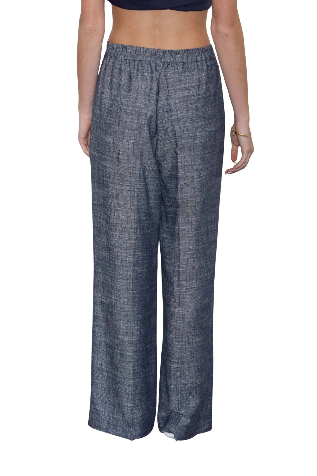 V-NECK VEST & STRAIGHT LEG PANTS LINEN SET - DENIM
