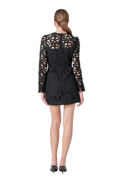 EYELET STRUCTURED MINI DRESS