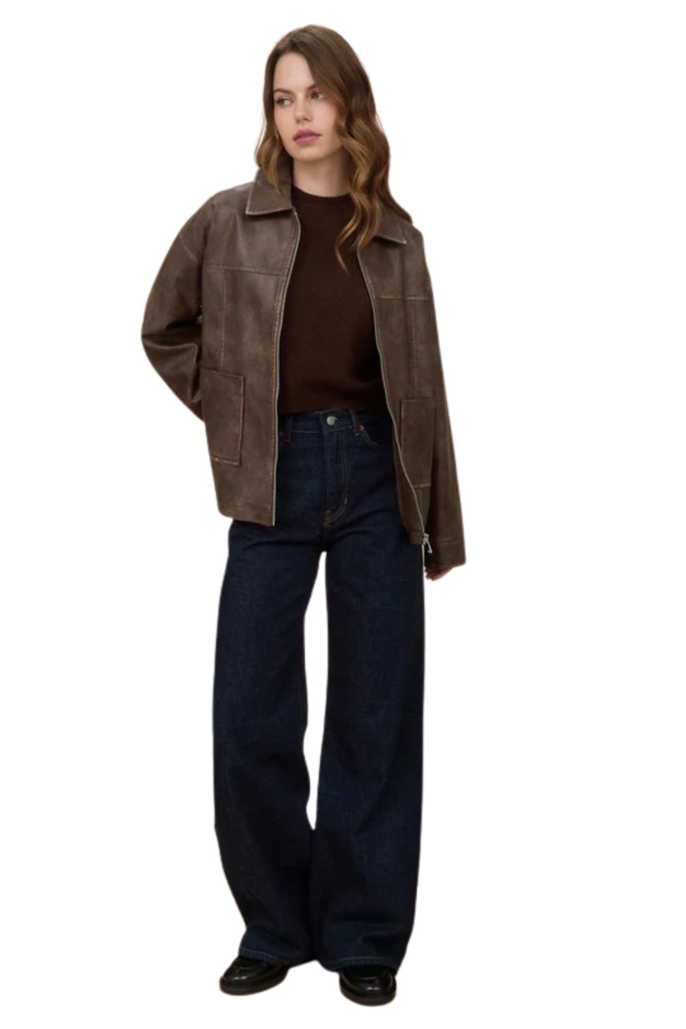 WASHED FAUX LEATHER OVERSIZE JACKET