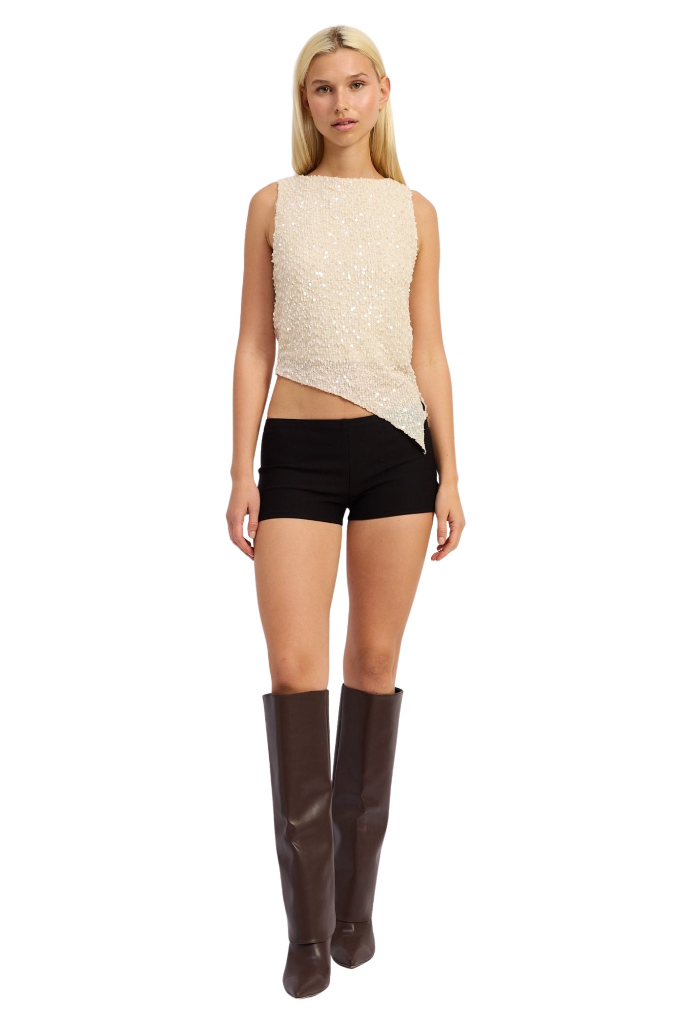 ASYMMETRICAL SEQUIN TOP