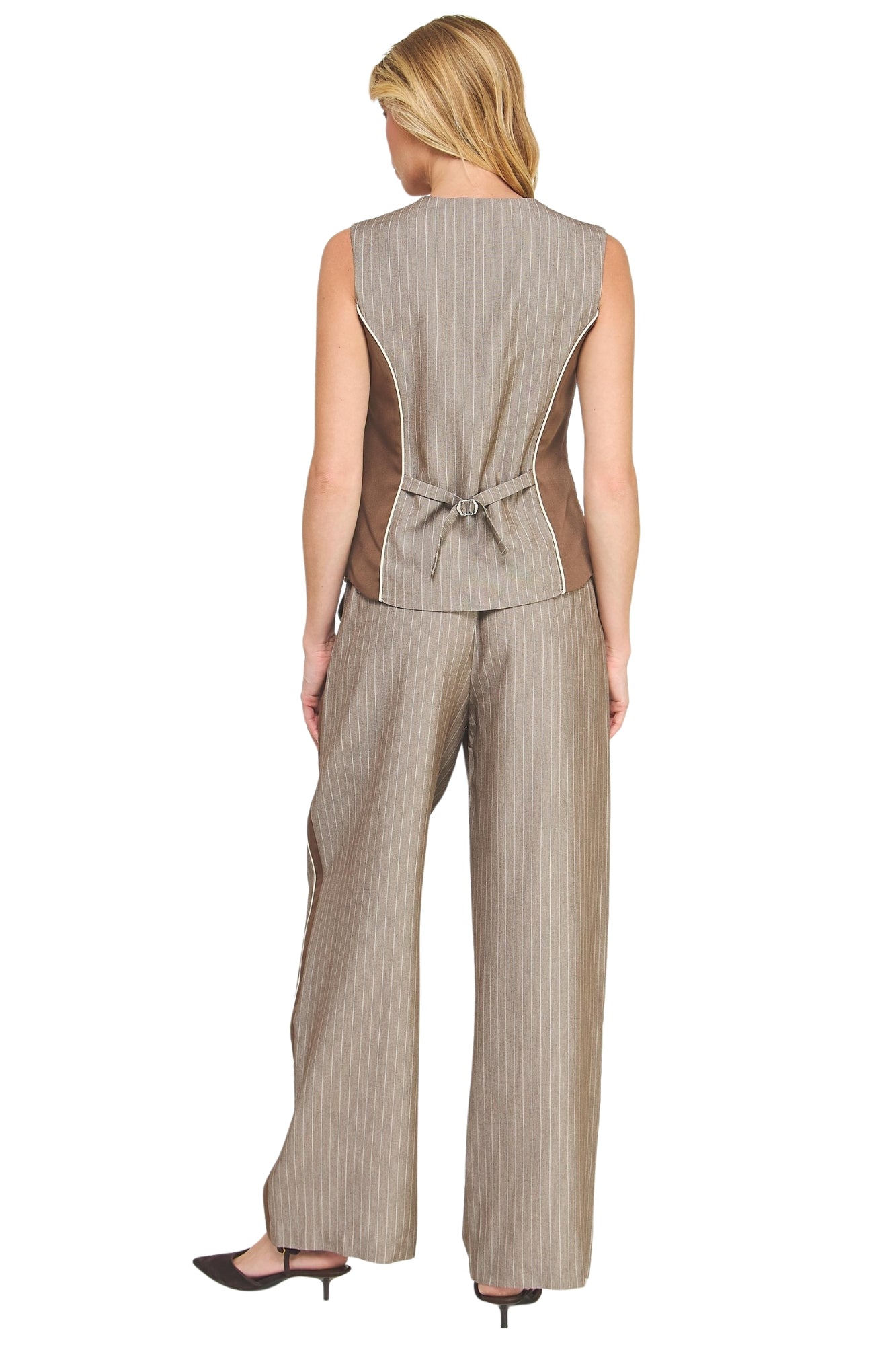 PINSTRIPE MIXED MEDIA VEST & PANTS SET