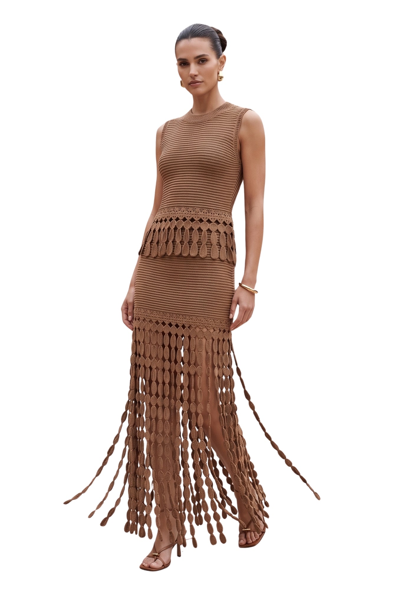KNIT FRINGE TOP & SKIRT SET
