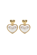 DOUBLE HEART PEARL DROP EARRINGS