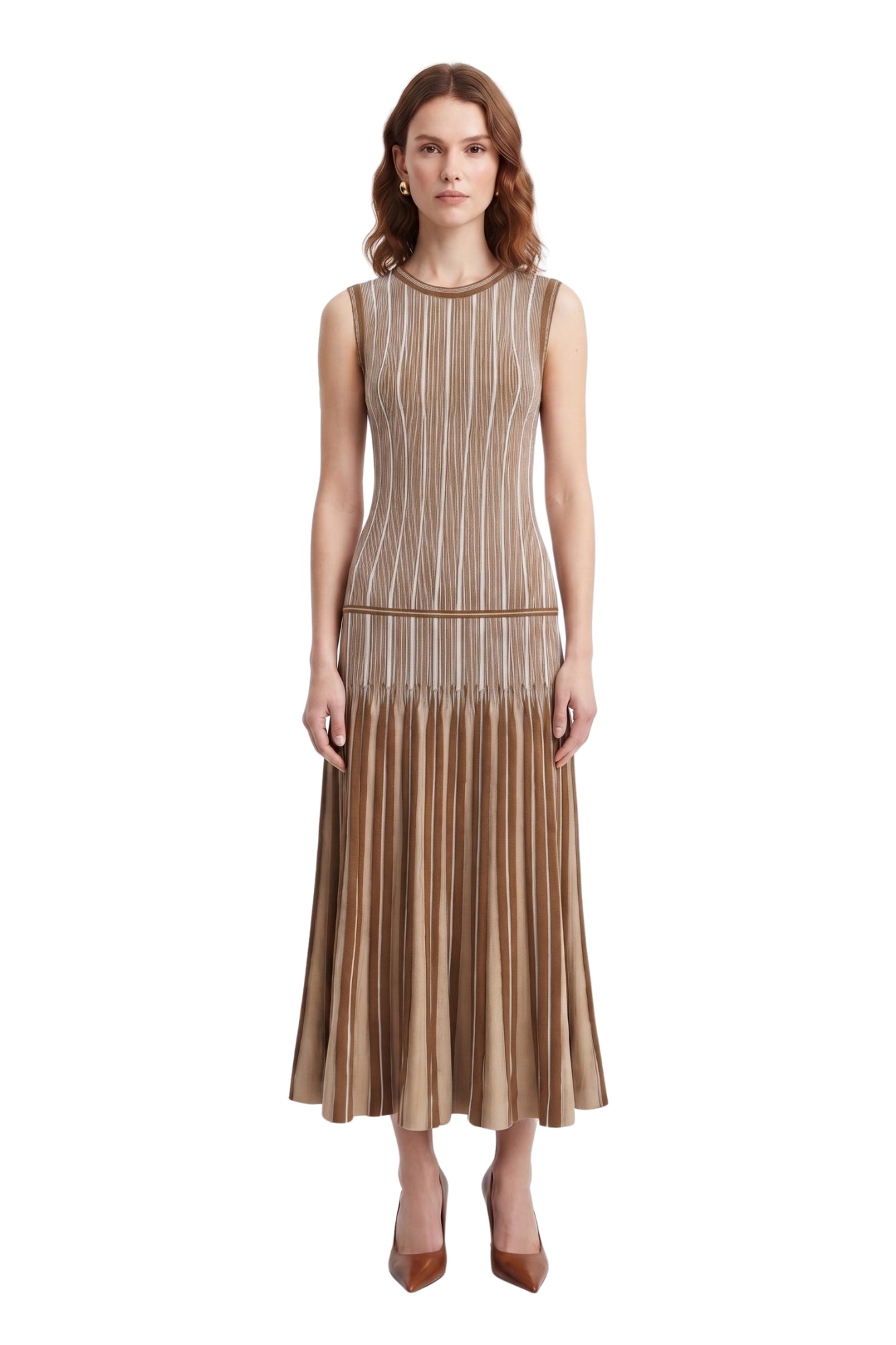 PINSTRIPE KNIT MIDI DRESS