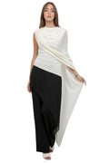 KNITTED SLEEVELESS TOP WITH ASYMMETRICAL MESH CAPE