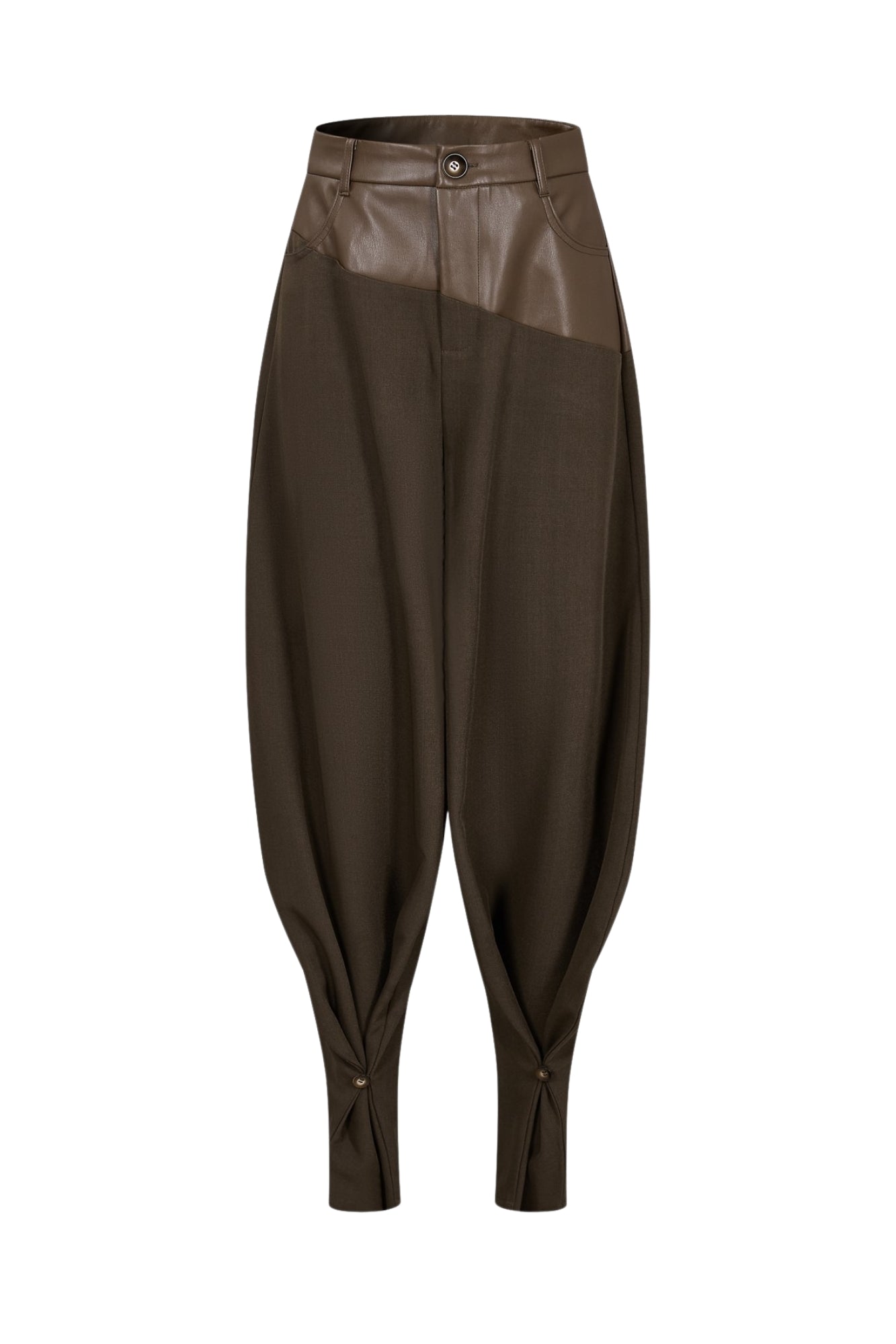 LEATHER MIX BARREL PANTS