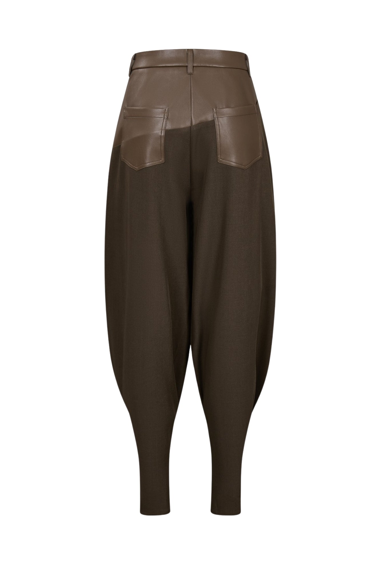 LEATHER MIX BARREL PANTS