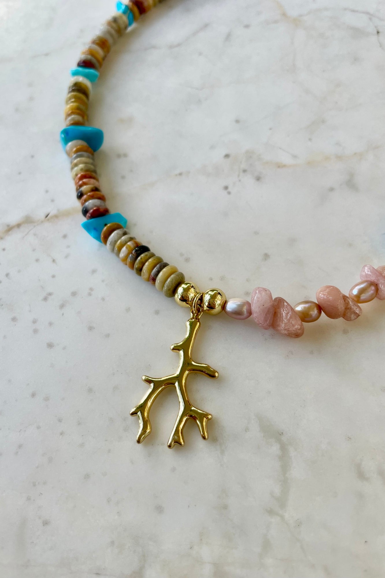 TURQUOISE & CORAL BRANCH NECKLACE