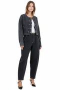 SOFT COTTON WASHED CROPPED JACKET & BARREL LEG PANTS