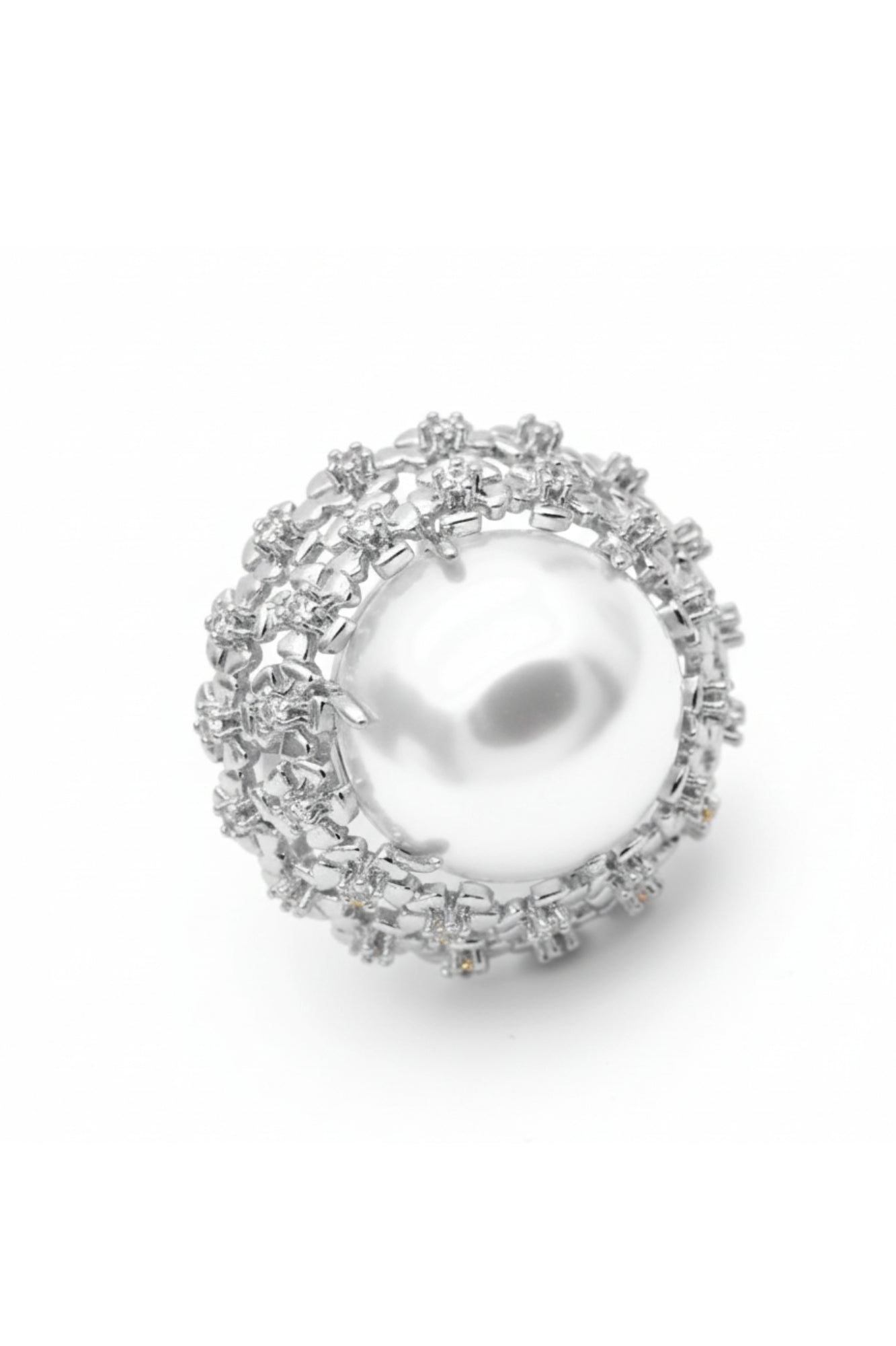 FLOWERS DETAILS ADJUSTABLE RING - SILVER