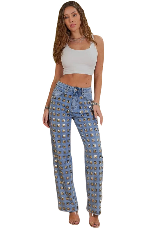 RHINESTONE WIDE LEG PANTS
