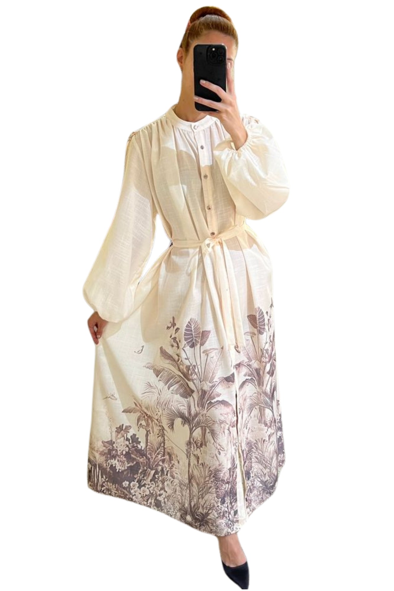 PALM PRINT MIDI SHIRTDRESS