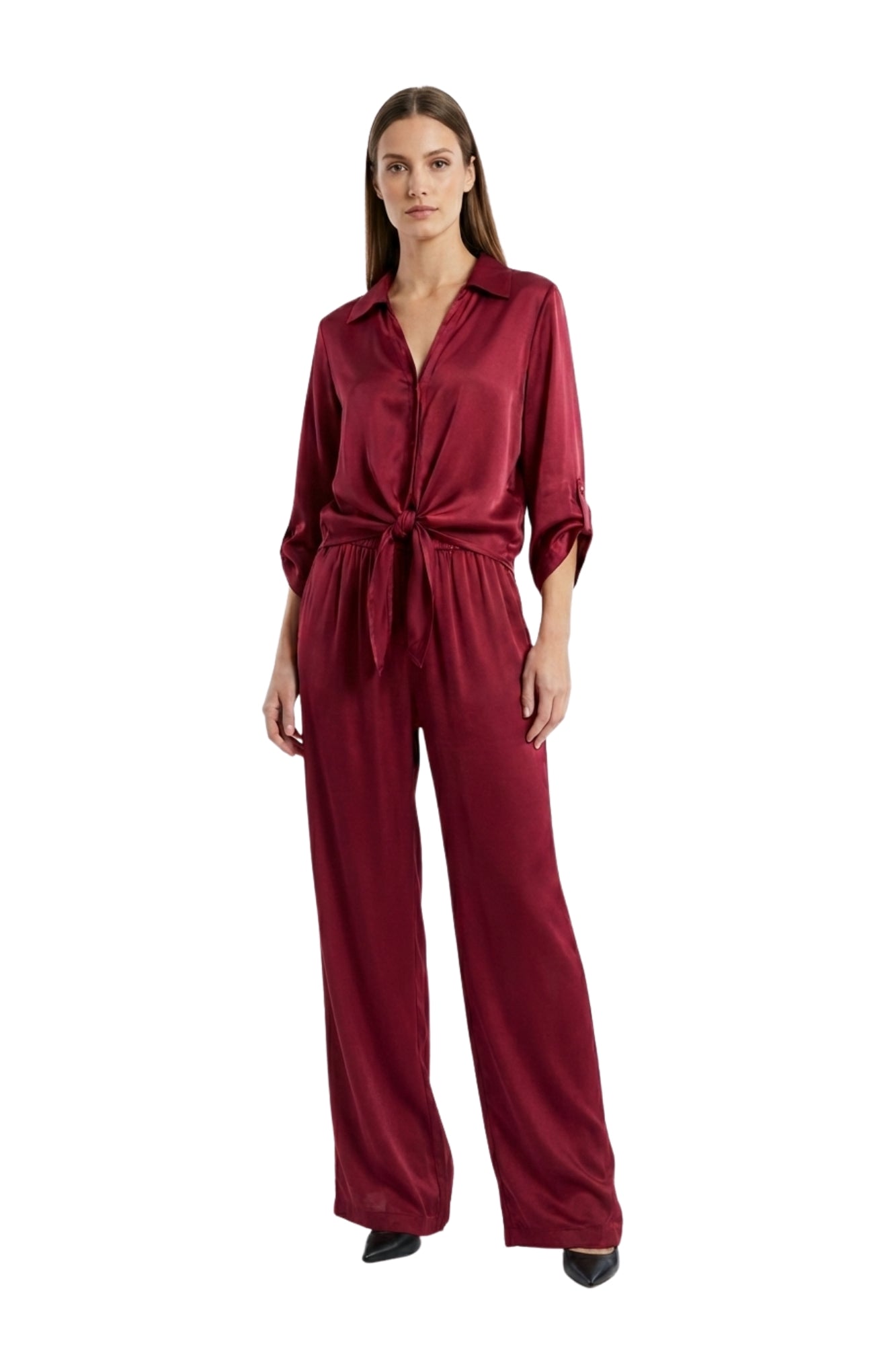 LONG SLEEVE SHIRT & PANTS SET  - CHERRY RED