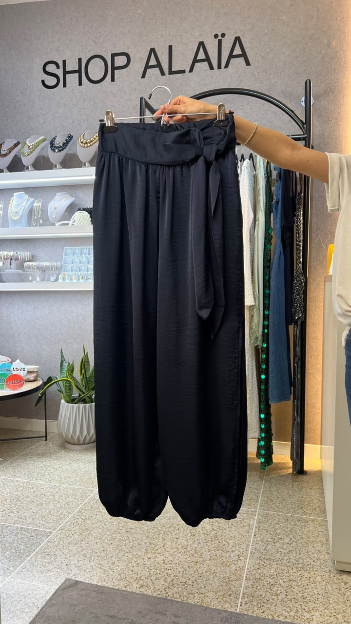 SATIN HAREM PANTS - NAVY