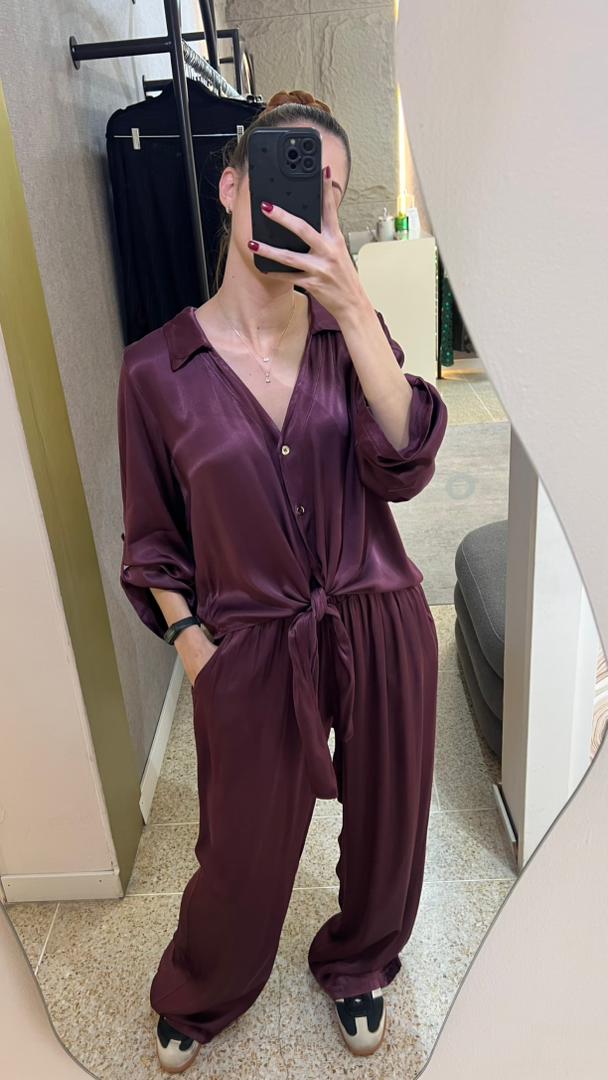 LONG SLEEVE SHIRT & PANTS SET - BURGUNDY