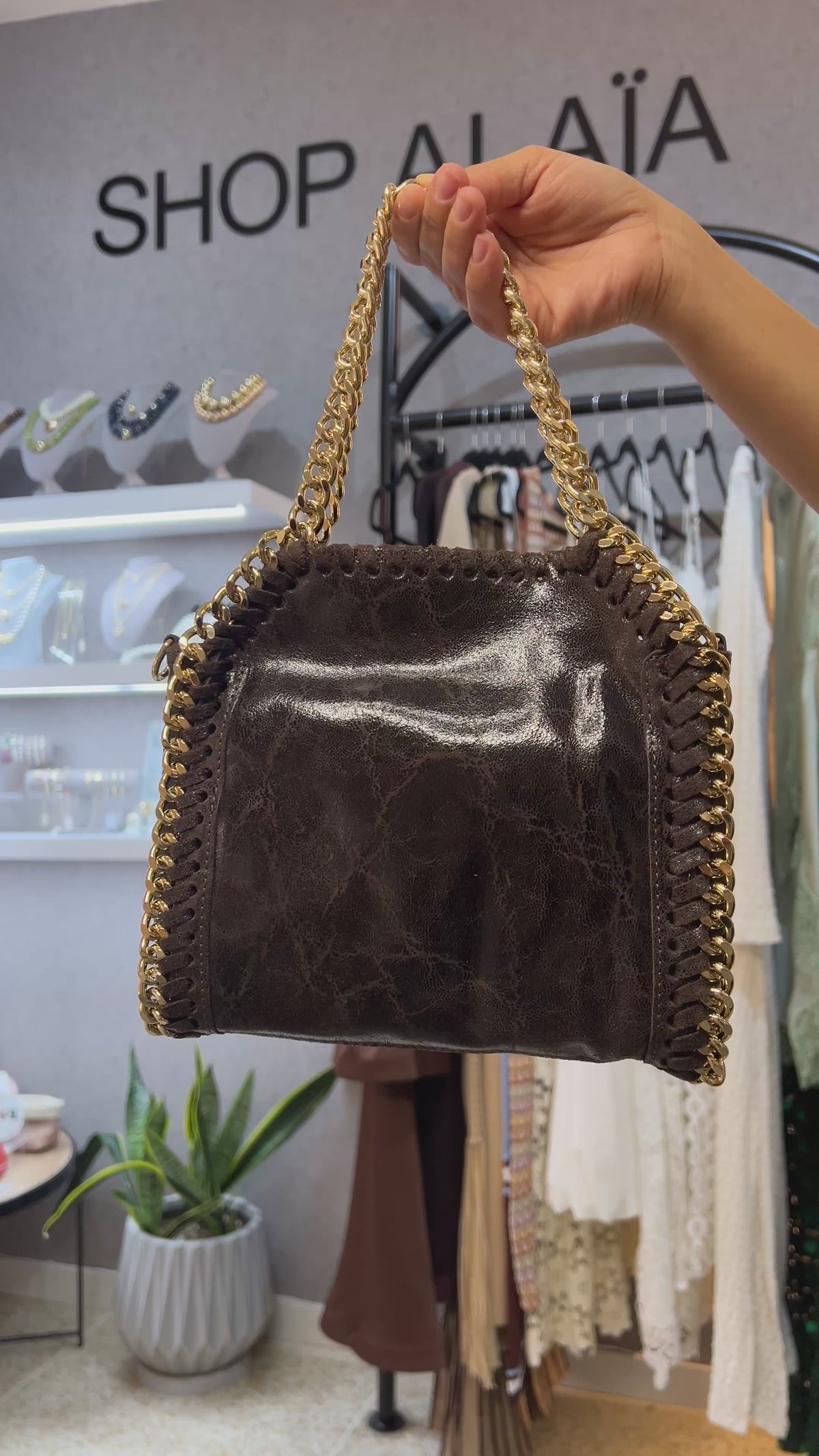 METALLIC TRIM HANDBAG - BROWN