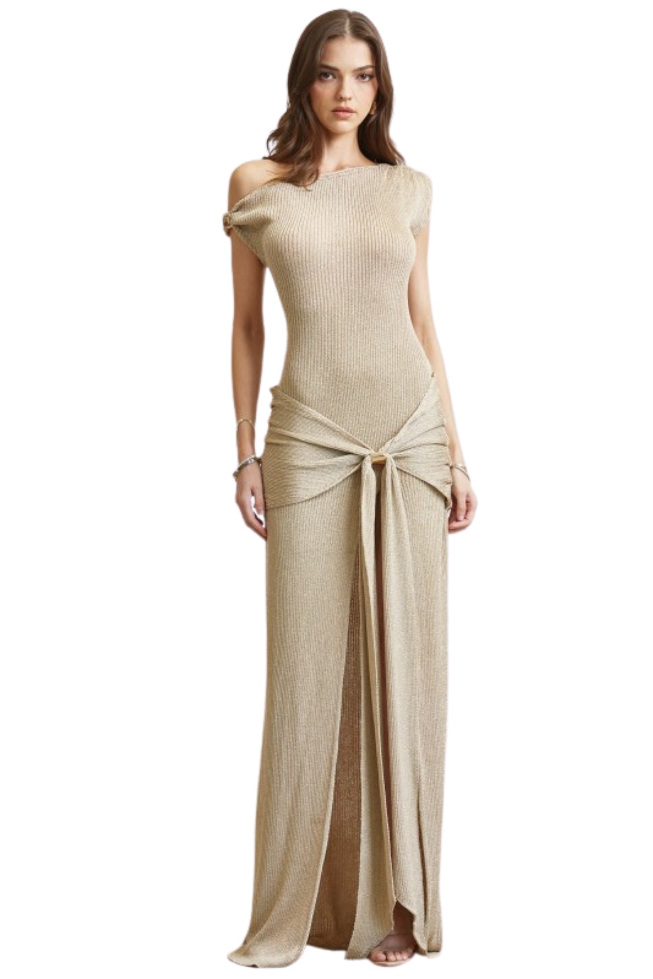GOLD KNIT WRAP DRESS