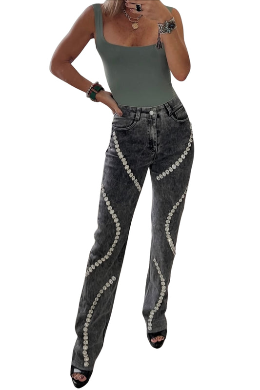 RHINESTONE DENIM PANTS