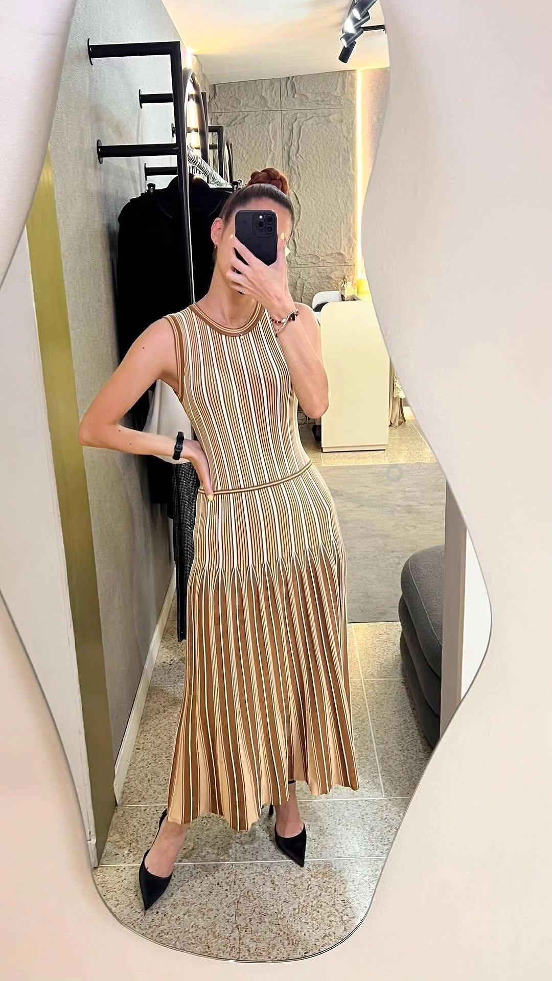 PINSTRIPE KNIT MIDI DRESS
