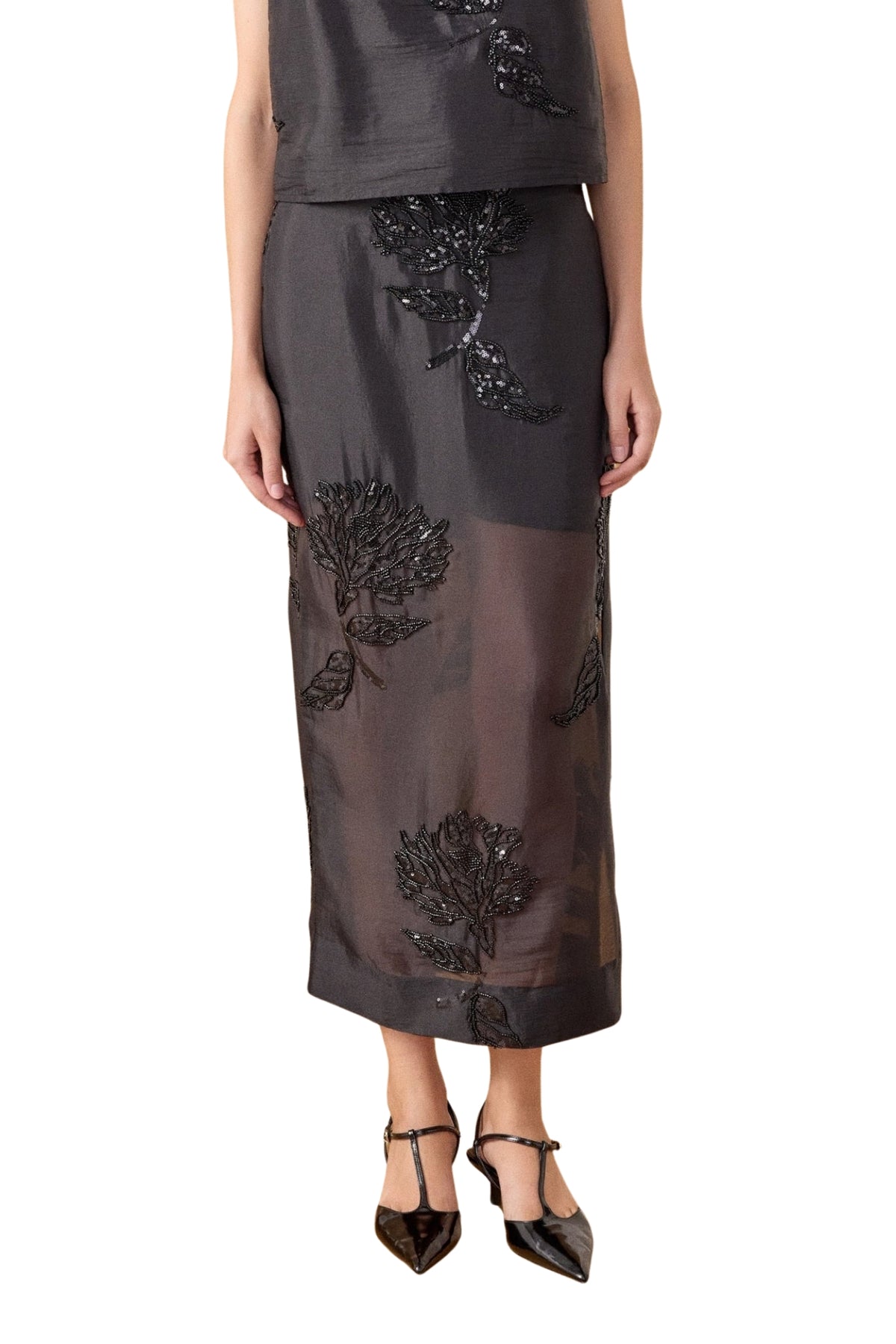 FLORAL BEADED SHEER SET
