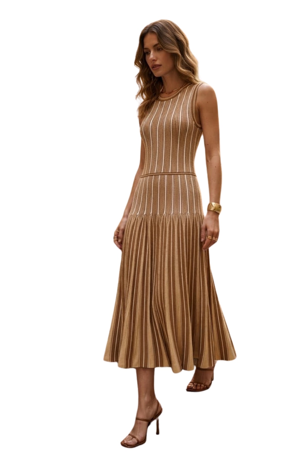 PINSTRIPE KNIT MIDI DRESS