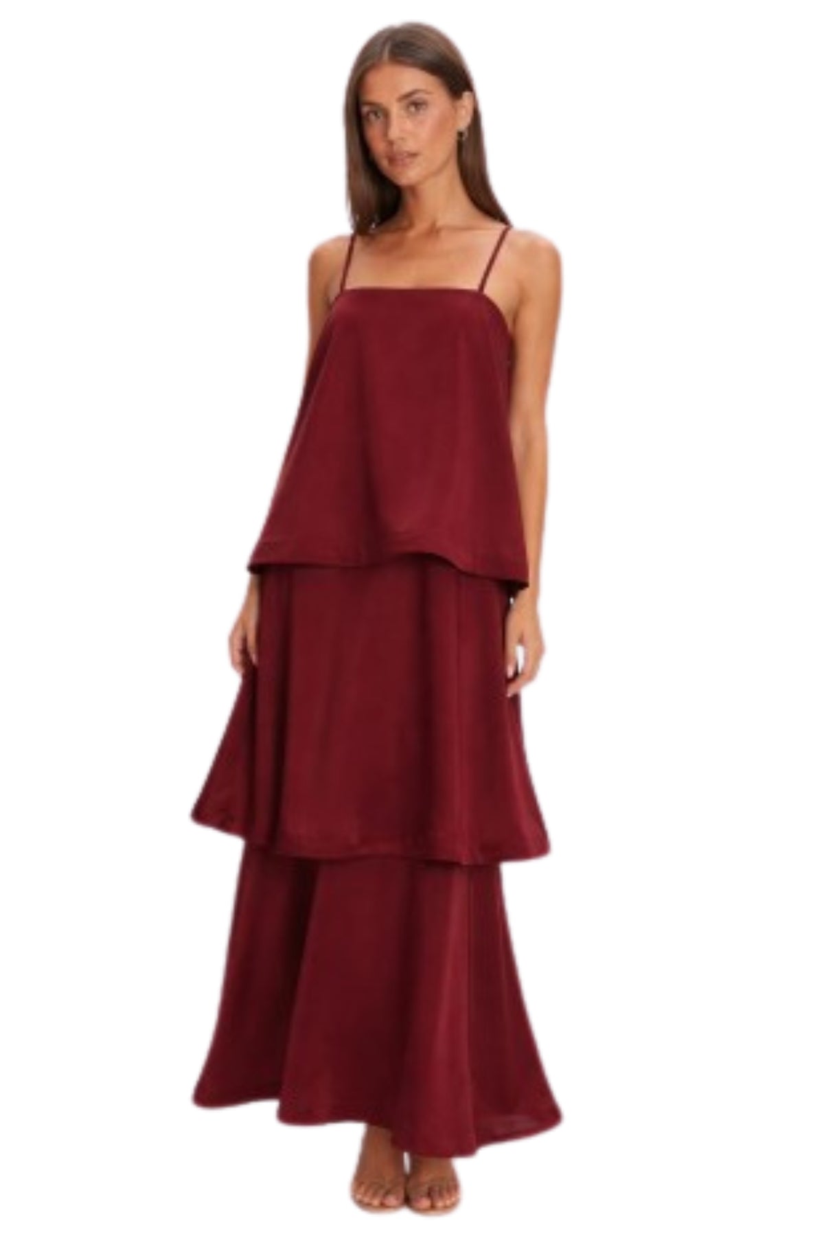 LAYERED FLOWY MAXI DRESS - BURGUNDY